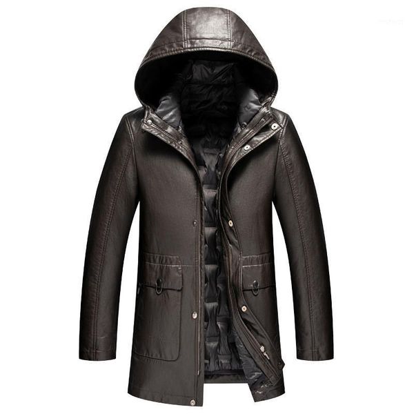 

leather 2021 winter men's jacket fashion men's business jackets large size solid turn-down collar leather warm l-4xl black brown1