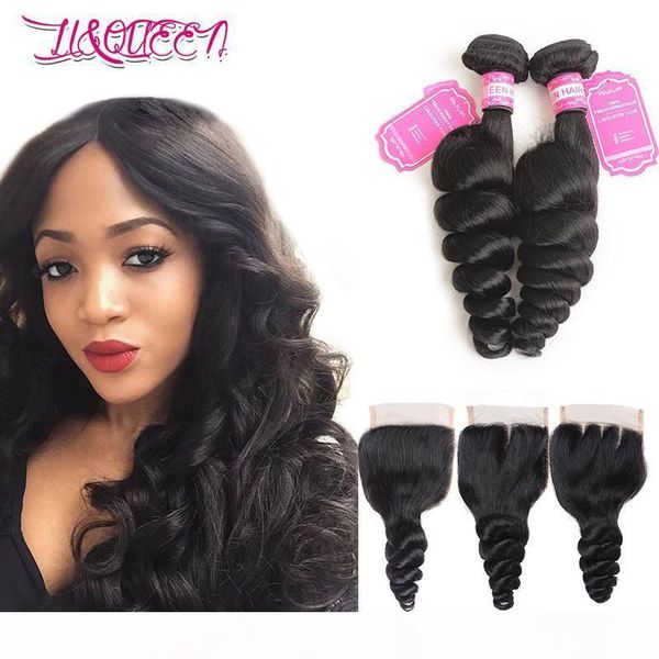 

loose wave malaysian unprocessed 2 bundles with 4x4 lace closuer 3pieces a set double weft wavy human hair virgin hair extensions, Black;brown