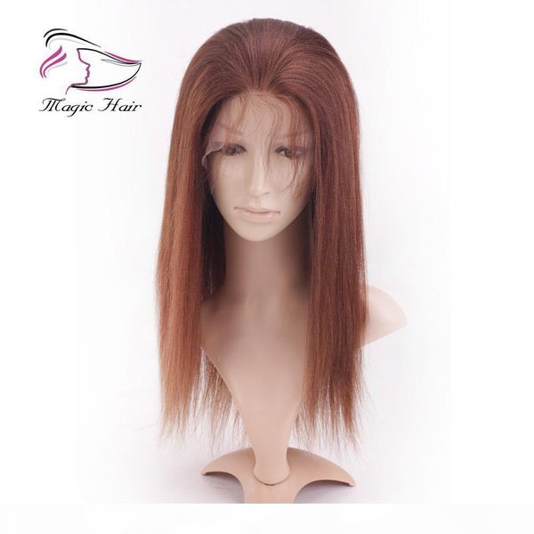 

evermagic human hair wigs brazilian virgin hair pre-plucked hairline yaki straight color 4# full lace wigs lace front wigs for black women, Black;brown