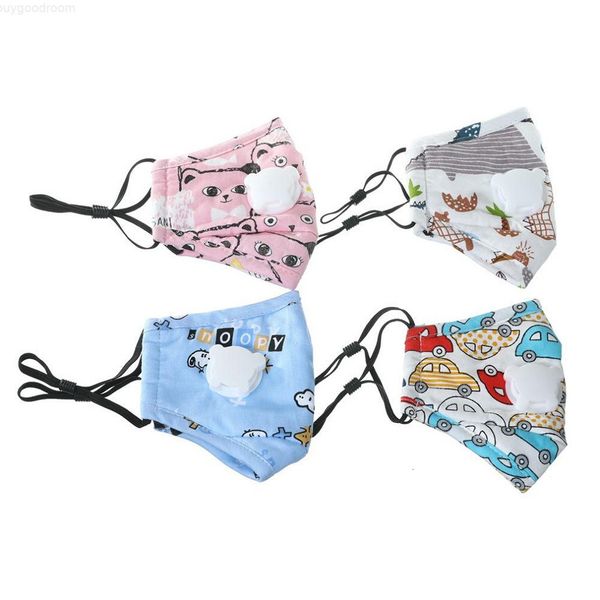 

kids cartoon mask children pm2.5 cloth mask with aspirator valve 4 patterns reusable changeable filters protective mask