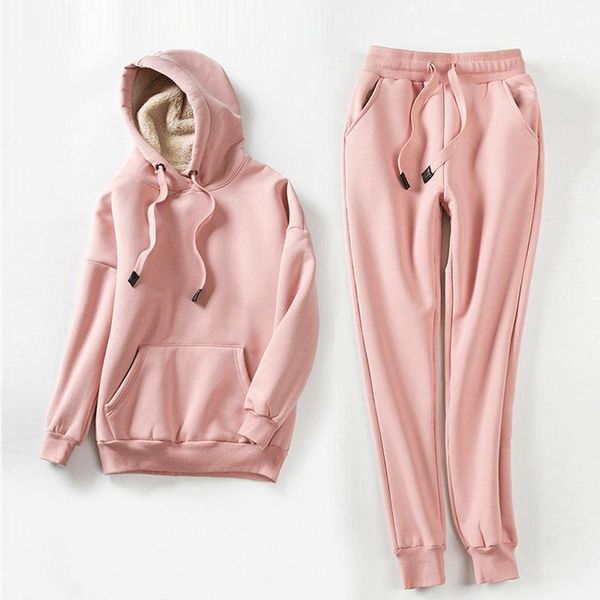 

women's hoodies & sweatshirts casual sports suit hooded lambswool sweatshirt women plus velvet oversized warm thicken pullover coat q16, Black
