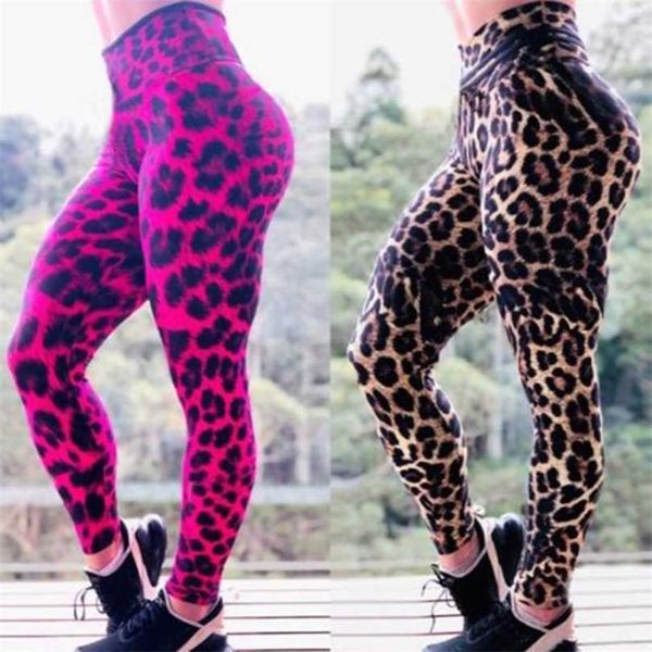 Sexy Leopardo Impressão de Legging Alta Cintura Compressão Leggins Push Up Gym Calças de Fitness Moda Feminino Sportswear 211221