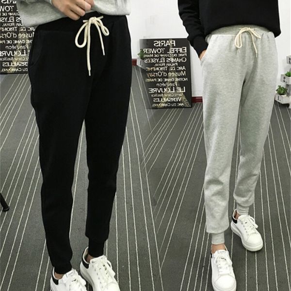 

new women soft cotton joggers with solid girls sweatpants pull-on pants sport pants elastic drawstring waist 201111, Black;white