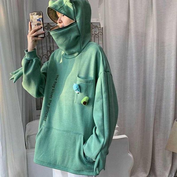 

new frog hoodies men women pullover hooded loose casual design sense jacket autumn three-dimensional decorative embroidery top, Black
