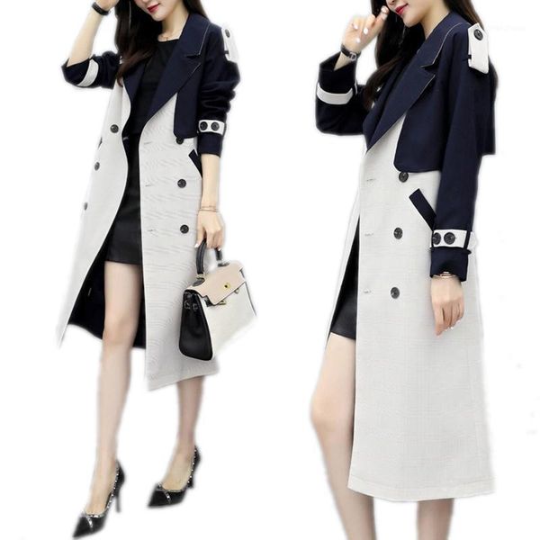 

2020 windbreaker womens and blouses long coat women trench coat for women spliced high street1, Tan;black