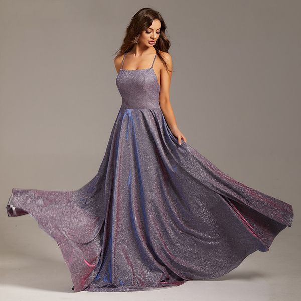 

sparkly long formal prom dresses spaghetti strap lady evening party dress criss-cross backless nigh club occasion gown vestidos longo robe d, Black