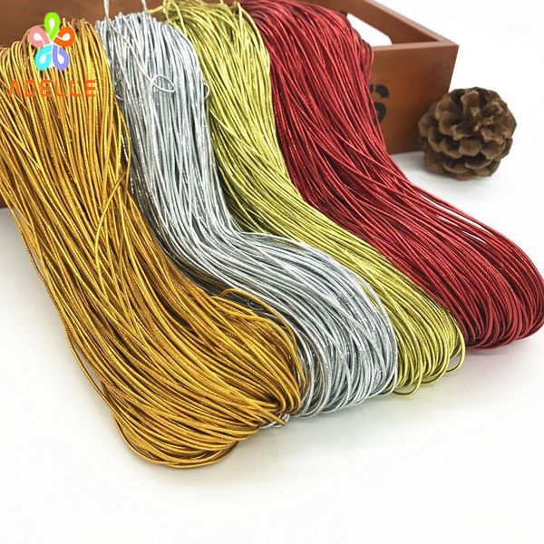 

silver/gold/light gold color 1/1.5mm metallic stretch elastic string round cord hang tag ties zakka cord 125yard1, Black;white