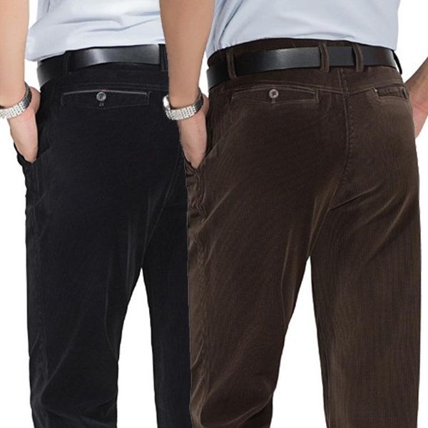 

men's pants autumn winter corduroy straight-leg business casual classic brown red high-level stretch brand trousers, Black