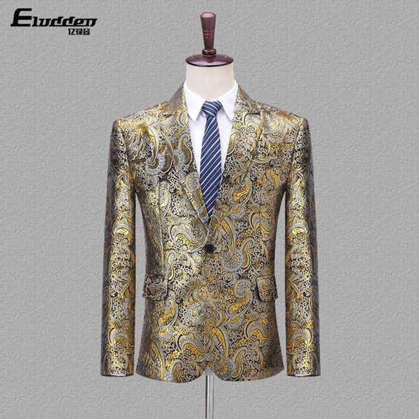 

master ceremonies, men's of jacquard suit, host's stage dress, male singer's golden suit, White;black