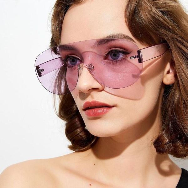

sunglasses 2021 trending oversize big pink rimless women socks brand futuristic luxury punk gothic festival gear, White;black