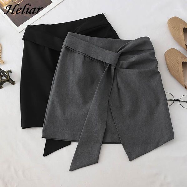 

heliar solid skirt irregular hem a-line micro beach skirt preppy style with sashes high waist street femme for women1, Black