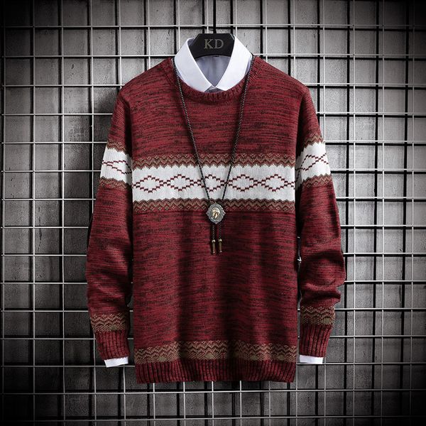 

2021 new sweater mens autumn new style long sleeve fit knitted warm male argyle-pattern casual loose spring winter wearing gj0z, White;black