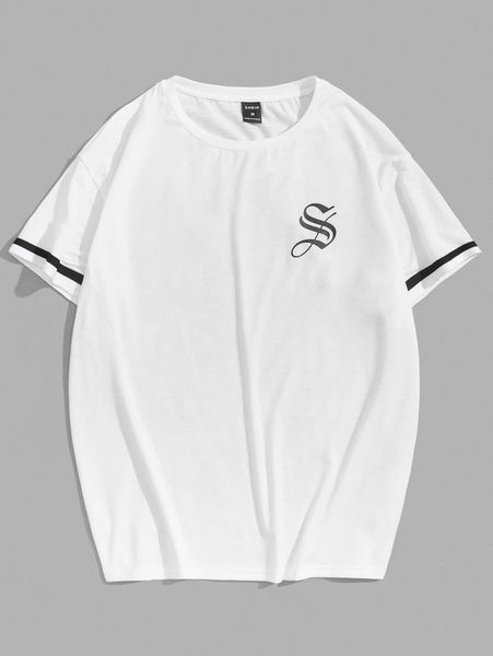 

men letter graphic contrast trim tee k6xx#, White;black