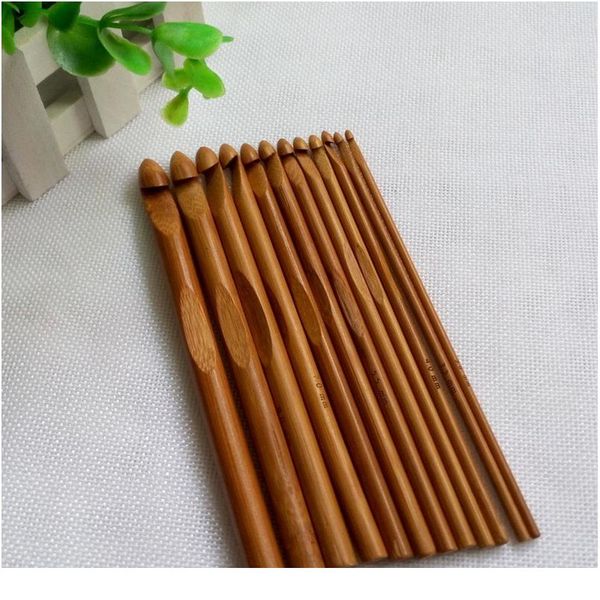 

12pcs bamboo crochet hook set diy knitting needles handle home knitting weave yarn crafts household knitti wmttjp, Black;brown