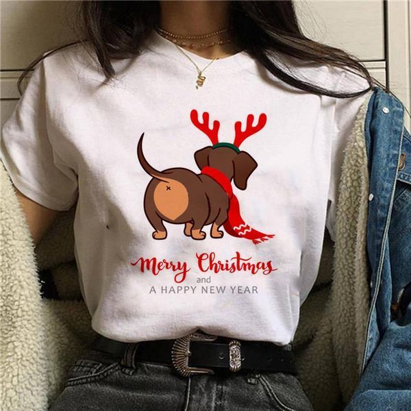 

2020 новый рождественский мультфильм таксы женские футболки kawaii летние топы смешные графические тройники harajuku футболка мода футболка, White