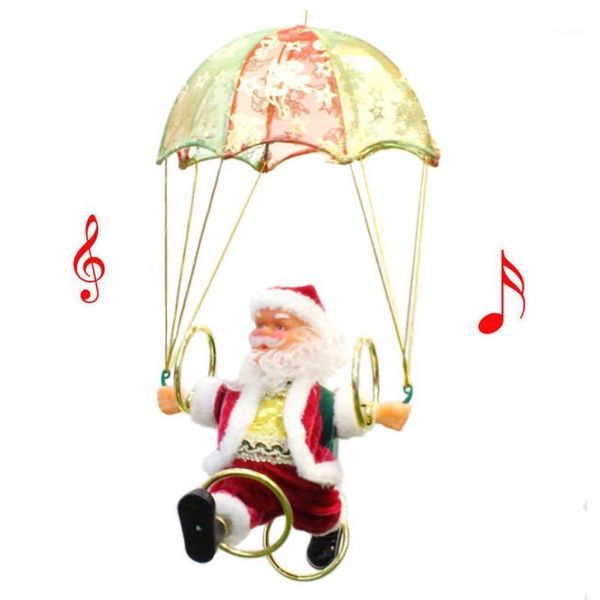

christmas decorations creative electric santa claus toys hanging rotation parachute turn musical pendant plush toy1