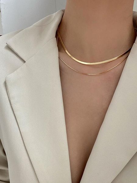 

chains fashion simple delicate box chain and herringbone necklace 2511, Silver