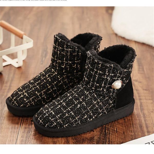 

2020 new style women 's boots cold-proof warm fashion snow boots non-slip solid easy-to-wear short plush women 's, Black