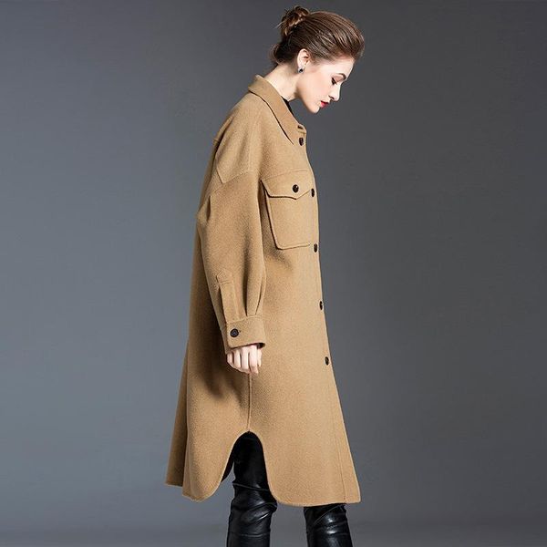 

зима 2020 новый высококачественный двухсторонний кашемиер из двухсторонних кашемировых пальто для женщин mid длинные колена длина корейской, Black