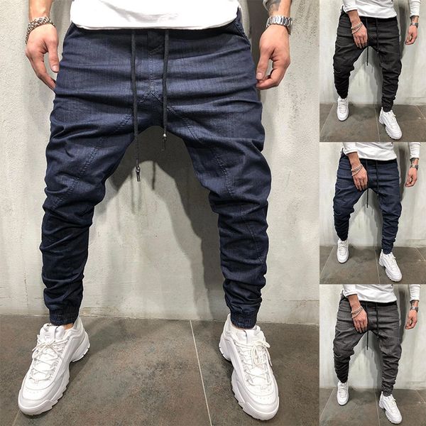 

spring and autumn long men's casual sports pants leggings jeans, Blue