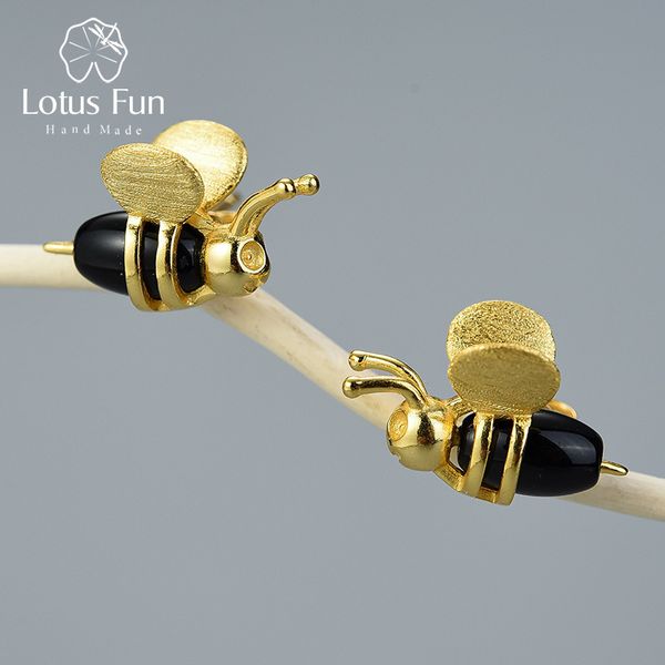 

lotus fun 18k gold lovely honey bee stud earrings real 925 sterling silver handmade design fine jewelry earrings for women gift 220211, Golden;silver