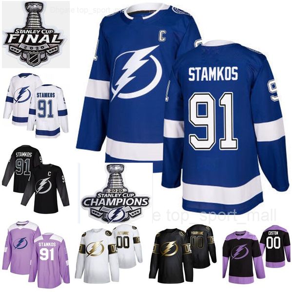 

men women kids champions 91 steven stamkos jersey 2020 stanley cup finals tampa bay lightning hockey black blue white man youth woman, Black;red