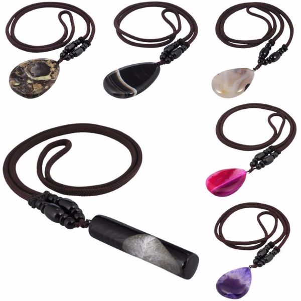 

tumbeelluwa healing crystal teardrop onyx pendant cord necklace for women men, Silver