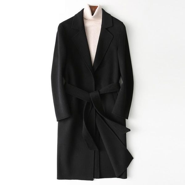 

men's trench coats men's autumn and winter belt woolen overcoat long windbreaker handmade double faced nizi coat cashmere coat1, Tan;black