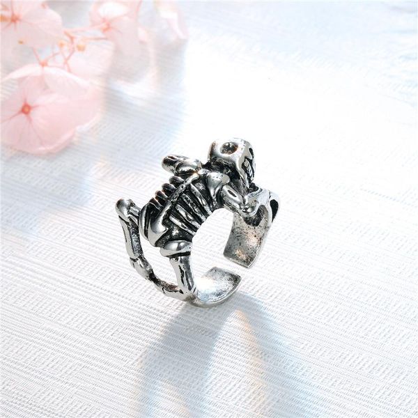 

1pair punk vintage metal color skeleton open ring women men personality hip hop round skull ring anillo party jewelry r186 bbypja bdehome, Bronze;silver