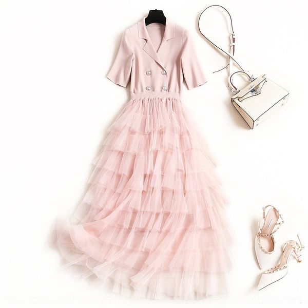 

rylyw lapel knitted stitching mesh 2020 summer weiou dress skirt tsqn4 cake skirthigh waist elegant cake dress 52661 skirt, Black;gray