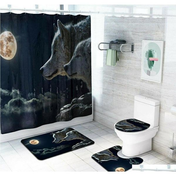 

4pcs/set bathroom polyester shower curtain non slip toilet cover rugs mat set ctfpb