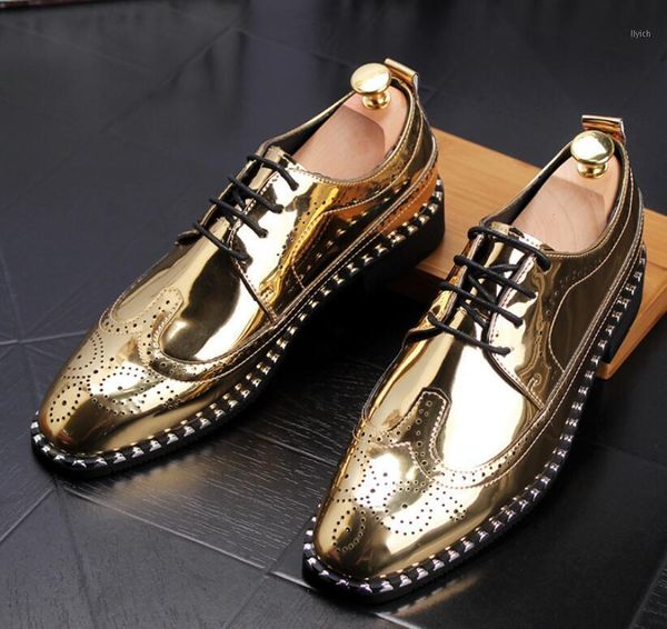 

dress shoes gold block carving men's business leather increased high men male formal oxford1, Black