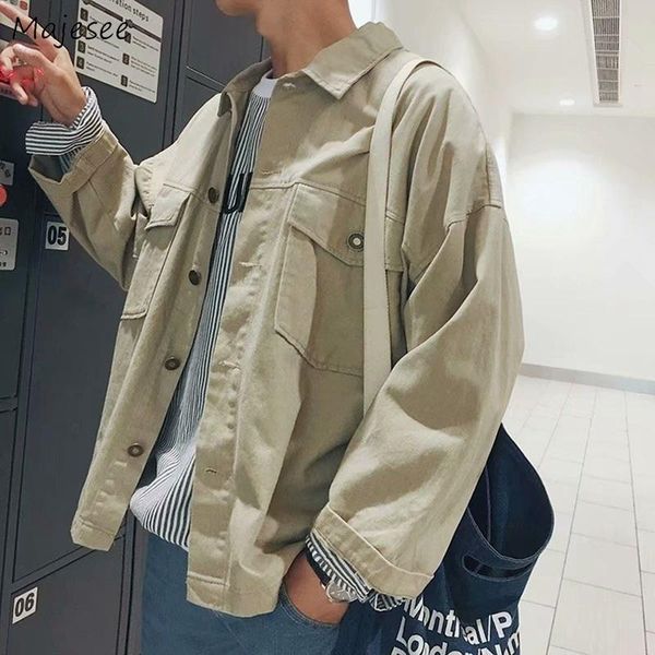 

jackets men leisure denim korean loose bf cargo mens coats students solid simple all-match harajuku fashion streetwear vintage, Black;brown