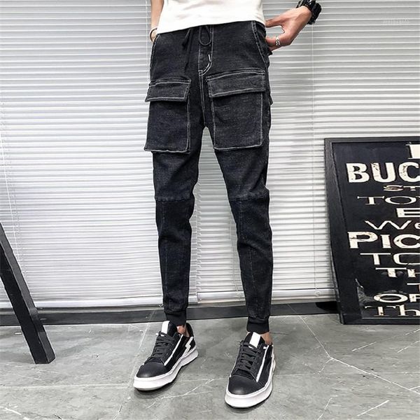 

fashion wild overalls thin men's street style cropped trousers slim-fit micro-elastic harem pants casual comfortable harem pants1, Blue
