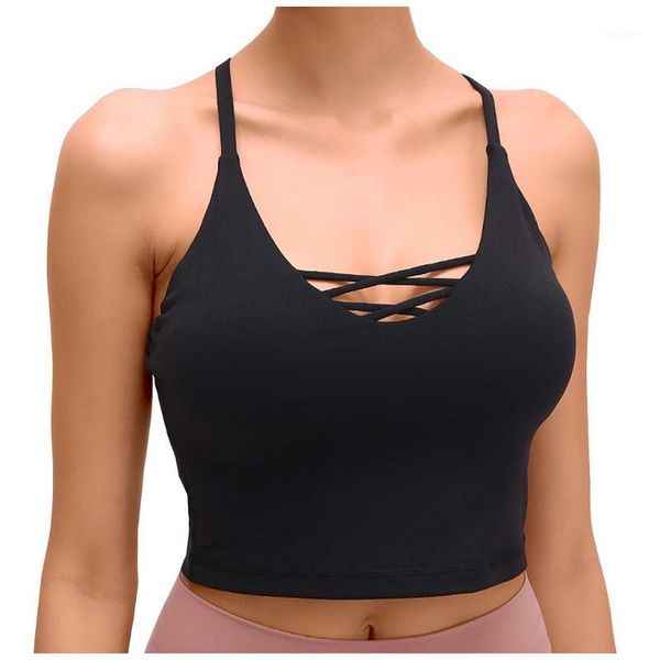 

gym clothing women sleeveless casual bra vest ladies chest pad movement short tank fitness running quick dry padded sport vests1, White;black