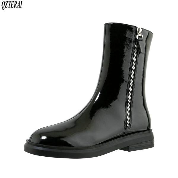 

qzyerai new winter 100% genuine leather women boots fashion boots motorcycle female martin warm women shoes, Black