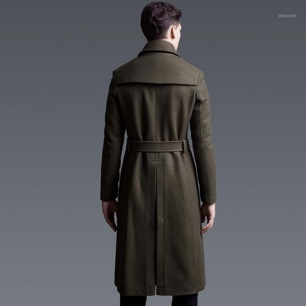 

2020 new super long double breasted wool trench coat men1, Black