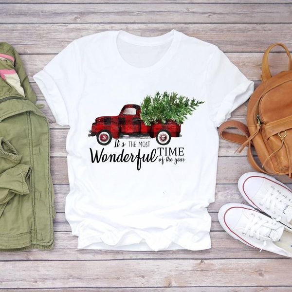 

women t-shirts tree fashion 90s vintage holiday truck happy christmas print lady womens graphic t shirt female tee t-shirt, White