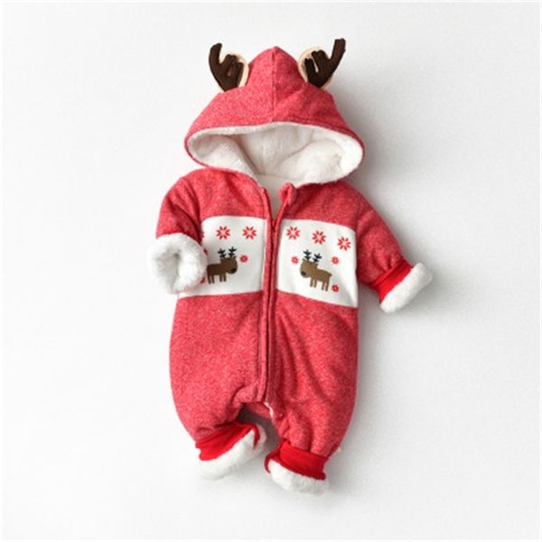 Neugeborener Fleece-Kapuzen-Hirsch-Overall für Jungen, Weihnachtsspielanzug, Baby-Mädchen-Kleidung 201029