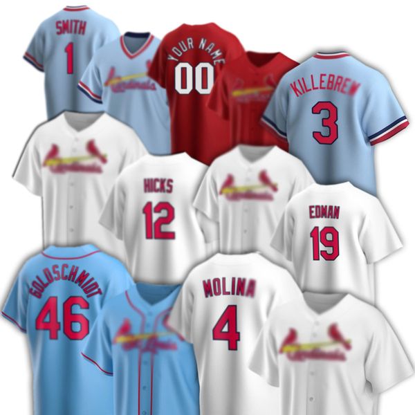 

46 paul goldschmidt ozzie smith jersey 4 yadier molina dexter fowler matt carpenter jack flaherty miles mikolas bob gibson baseball jerseys, Blue;black