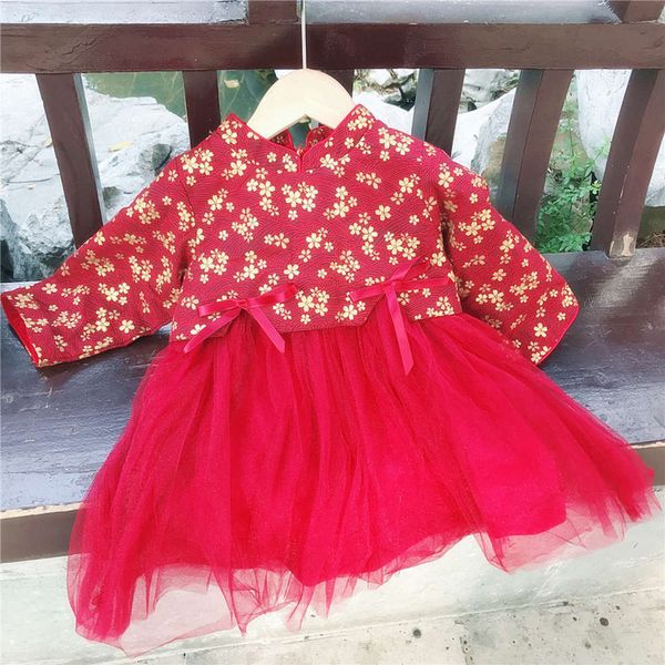 

autumn baby's clothing new and hanfu year's winter princs skirt girl's baby drs pon4pon49viu, Red;yellow