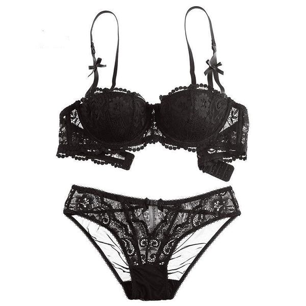 

half cup lace allure gather women's rimless underwear bra suit, Red;black