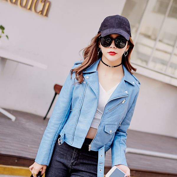 

2021 new women autumn winter faux jacket fashion slim leather jackets coat l2ow, Black