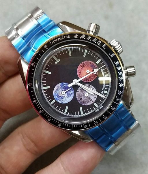 

mens watch speed 44mm big dial sapphire crystal professional chronograph movement 316l stainless steel strap waterproof wristwatches, Slivery;brown