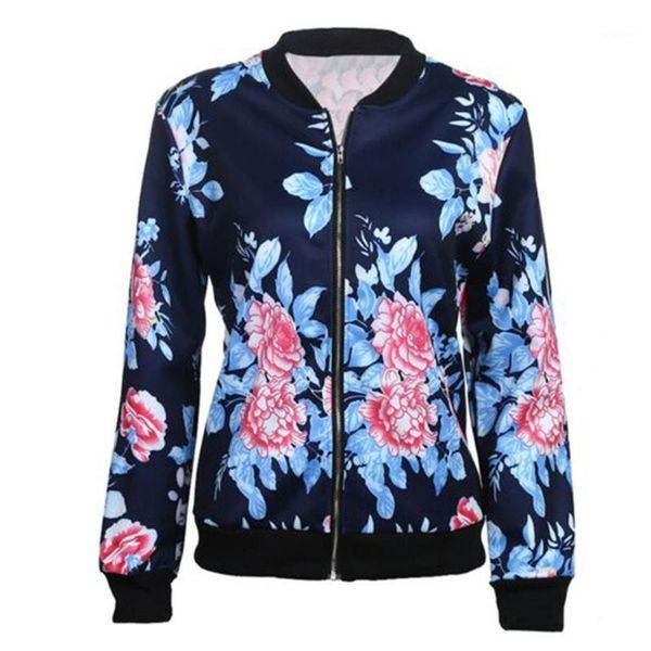 

women slim fit zipper outwear floral retro autumn bomber casual coat long sleeve1, Black;brown