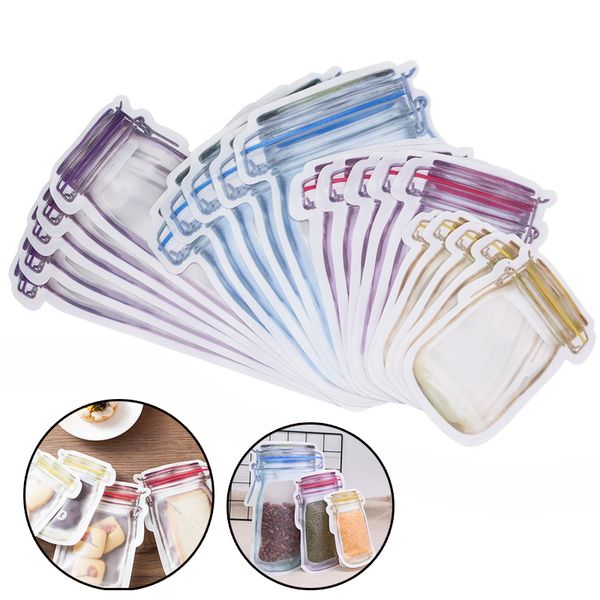 

5pcs reusable bottles portable mason jar zipper leakproof fresh food bag snack sand storage bags