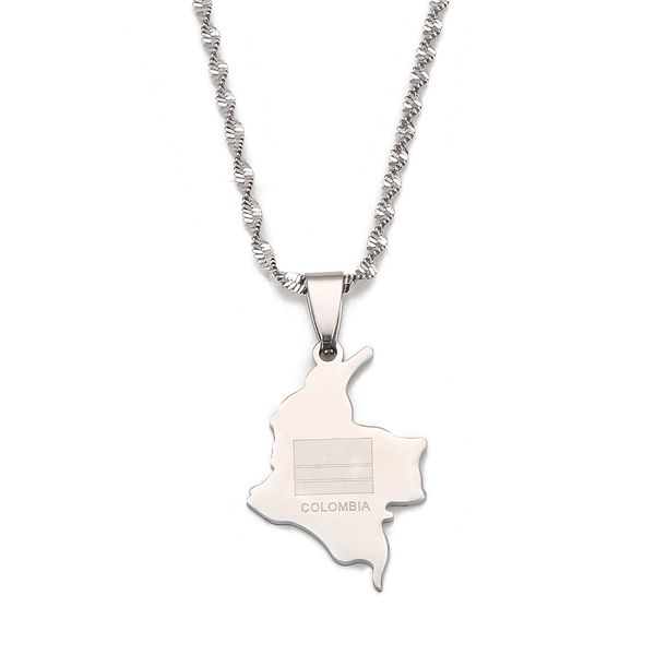 

colombia map pendant necklace for women gold color map of colombian flag jewelry, Silver
