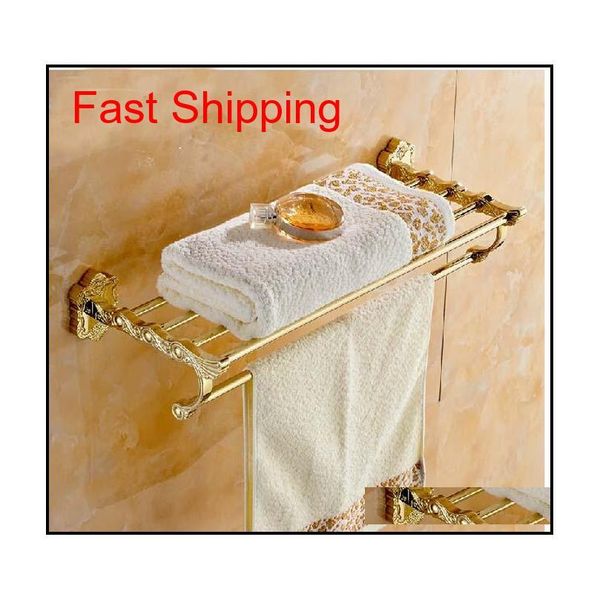 

luxury gold brass bathroom towel shelf exquisite carved towe qylley new_dhbest