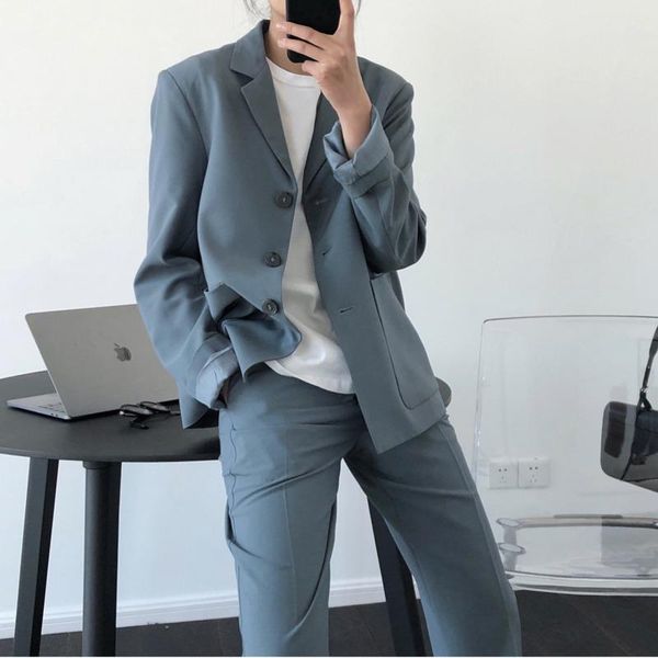 

2020 autumn fashion women blazer coat full sleeve notched office lady wild loose solid slim single button jacket c409, White;black