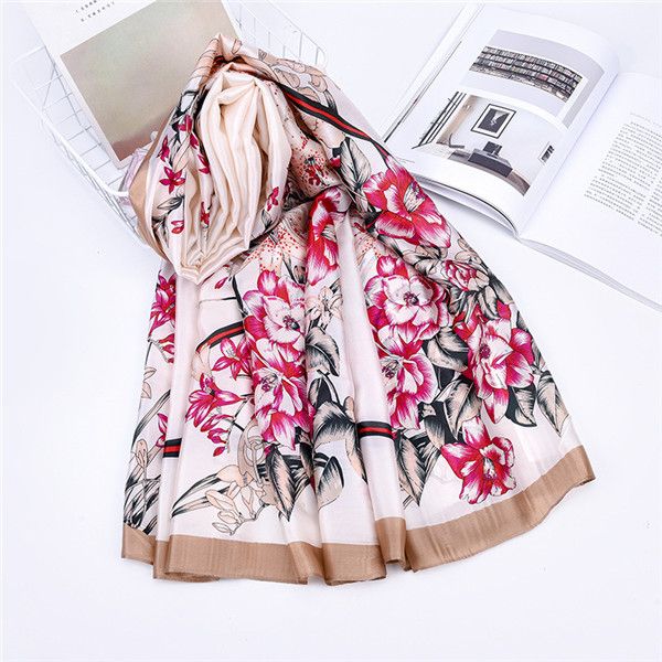 

2021 fashion new print silk satin silk scarf mulberry silk scarf shawl spring market scarf shawl, Blue;gray